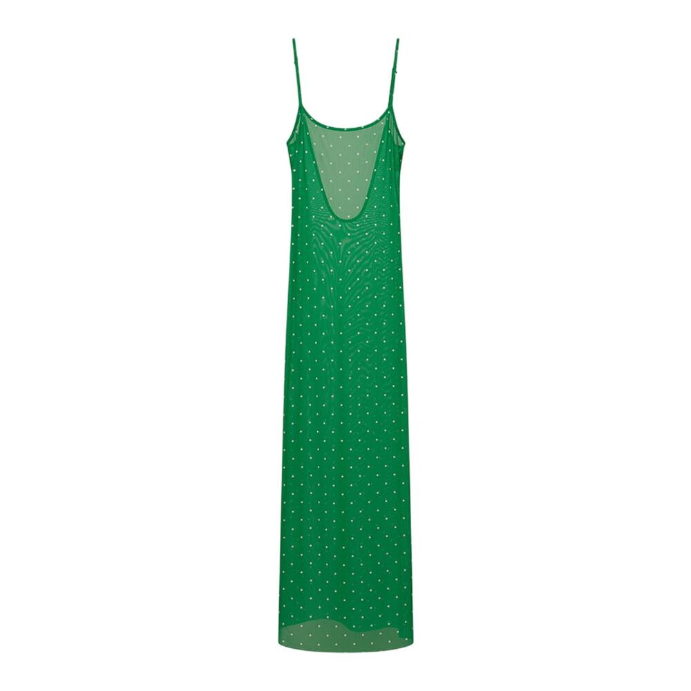 Weworewhat Sheer Green Micro Polka Dot Scoop Back Maxi Slip Dress Size XS